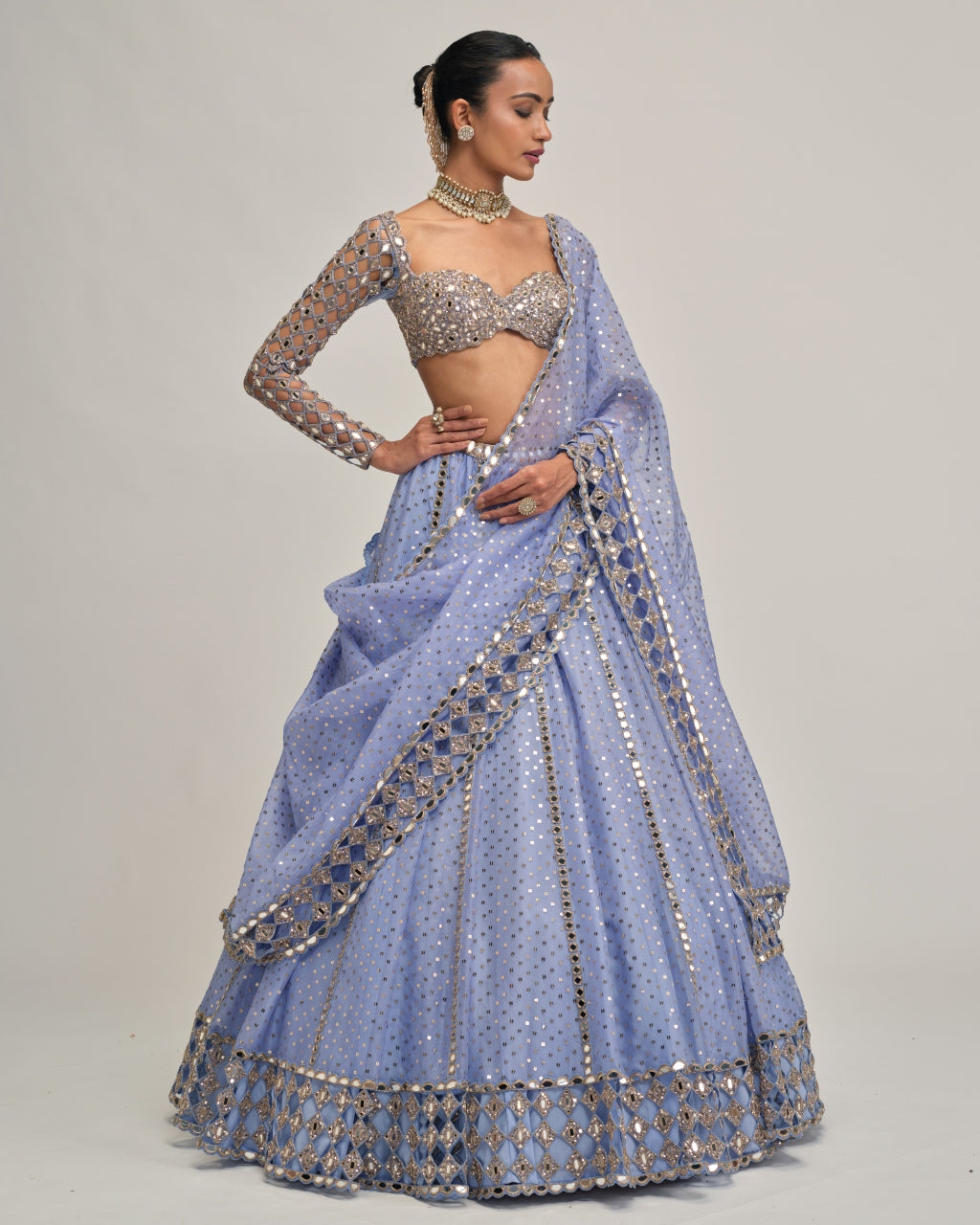 Dew Blue Cutwork Sleeve Lehenga Set