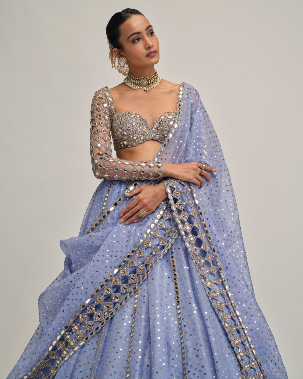Dew Blue Cutwork Sleeve Lehenga Set