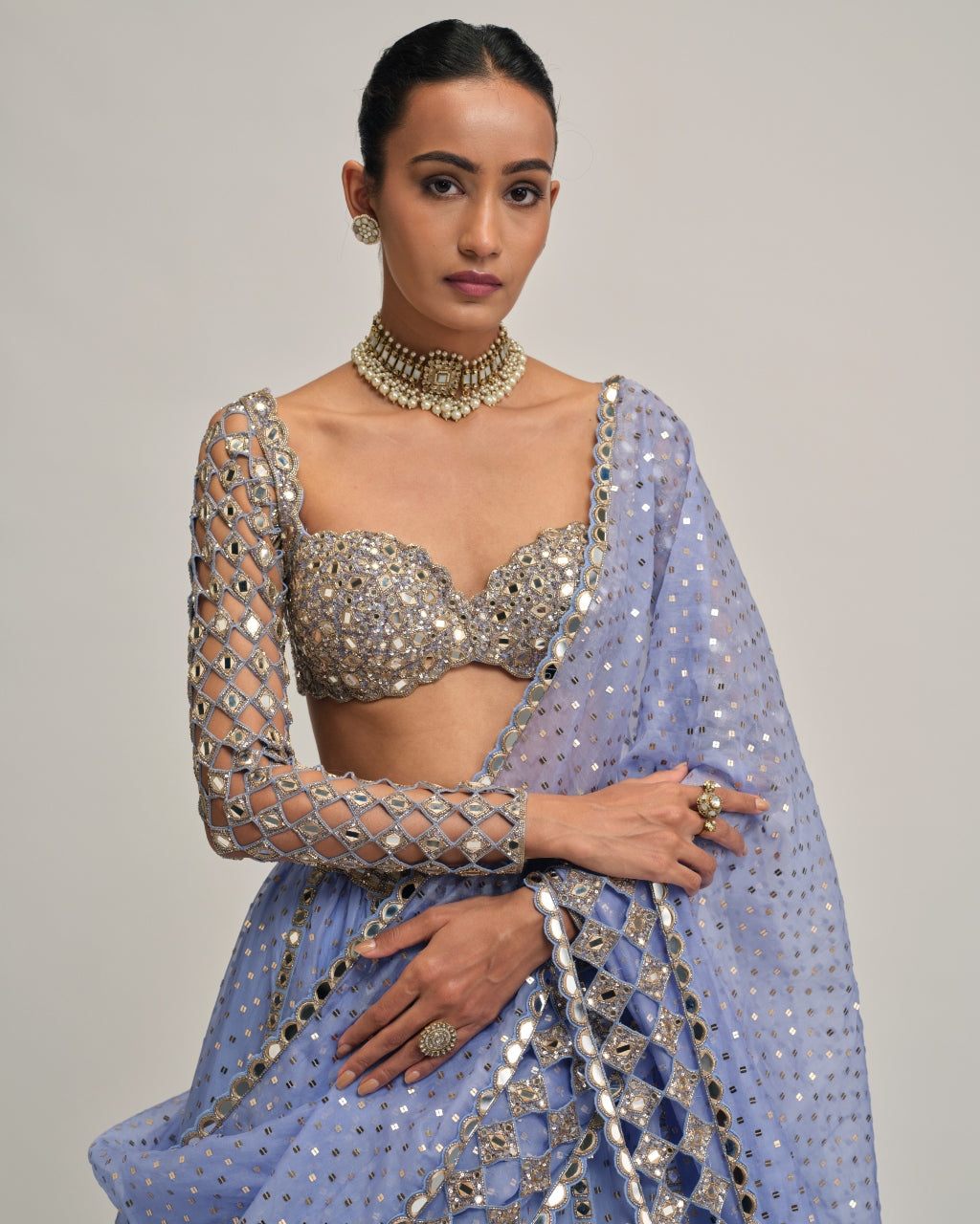 Dew Blue Cutwork Sleeve Lehenga Set
