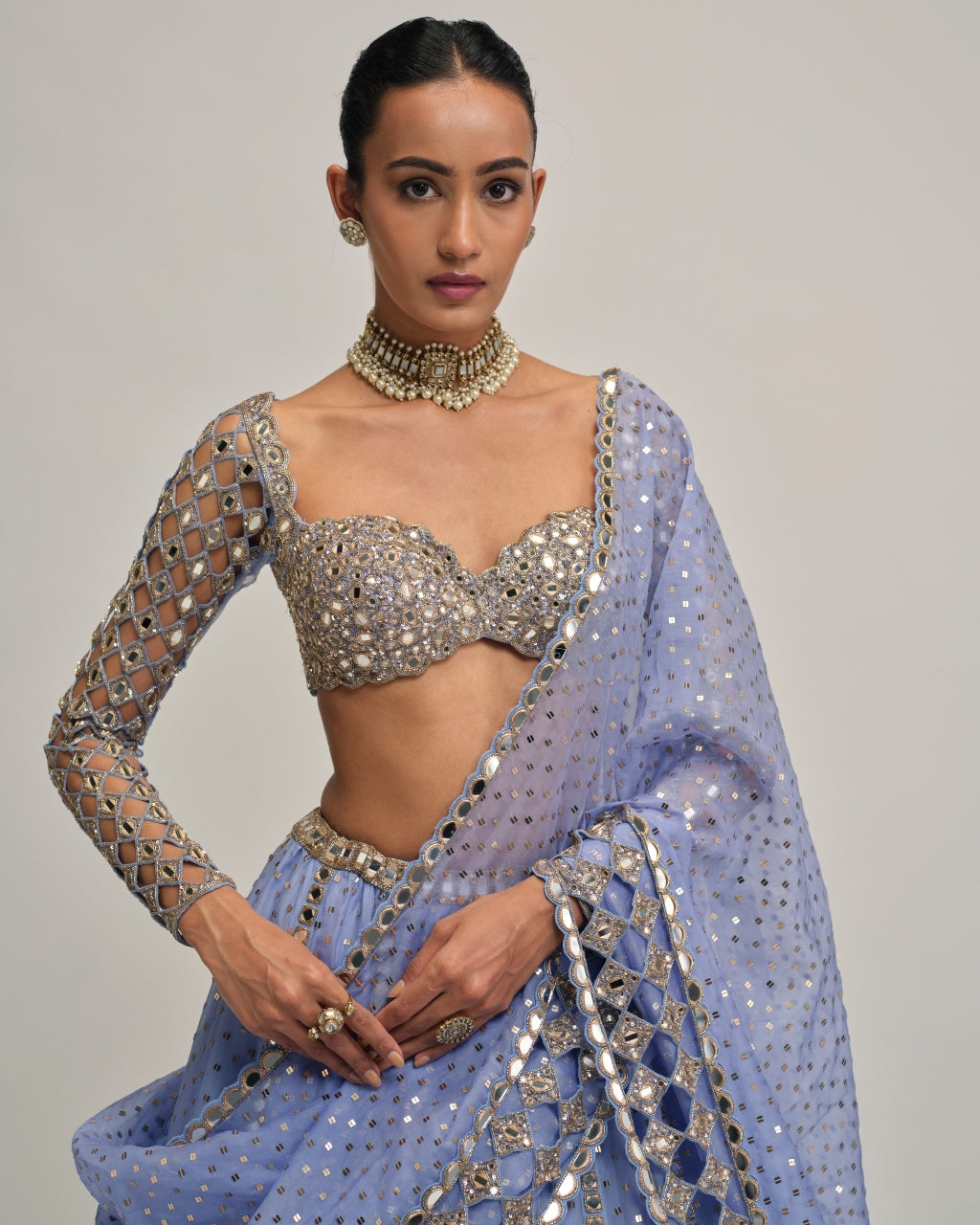 Dew Blue Cutwork Sleeve Lehenga Set