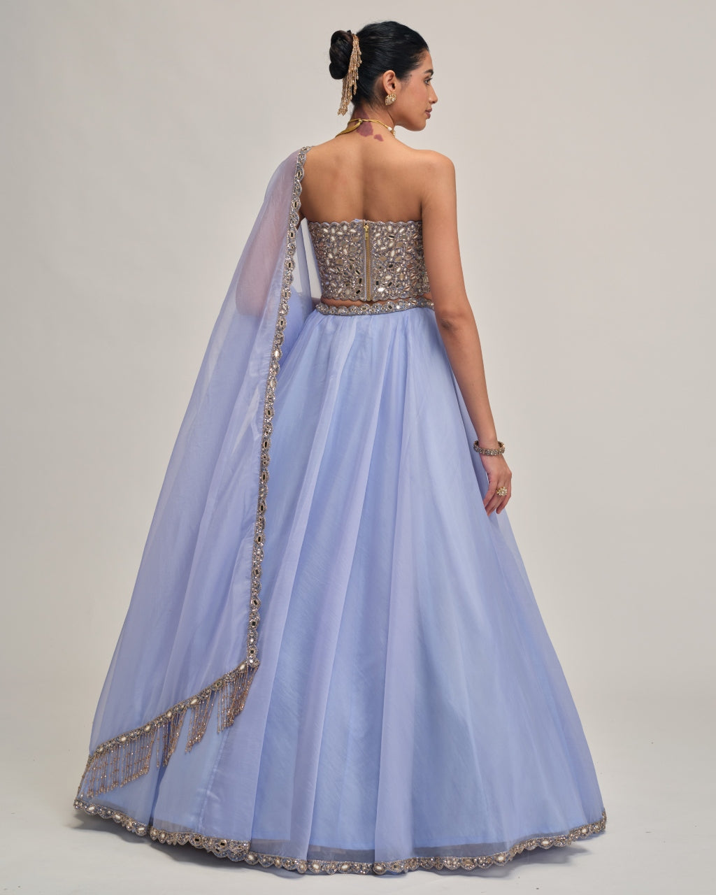 Dew Blue Organza Lehenga Set