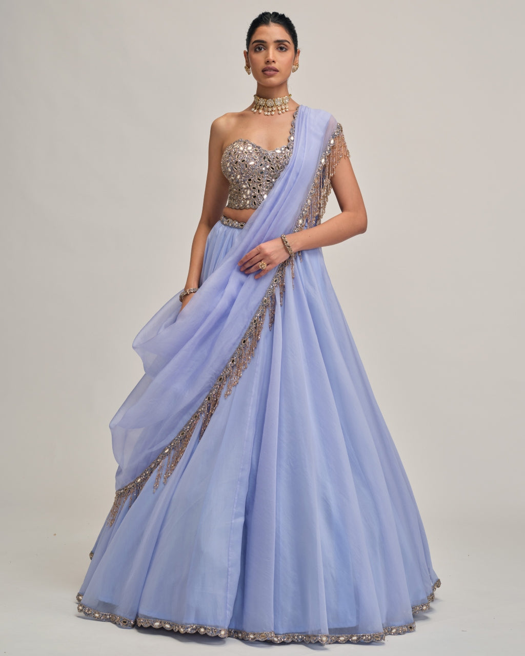 Dew Blue Organza Lehenga Set