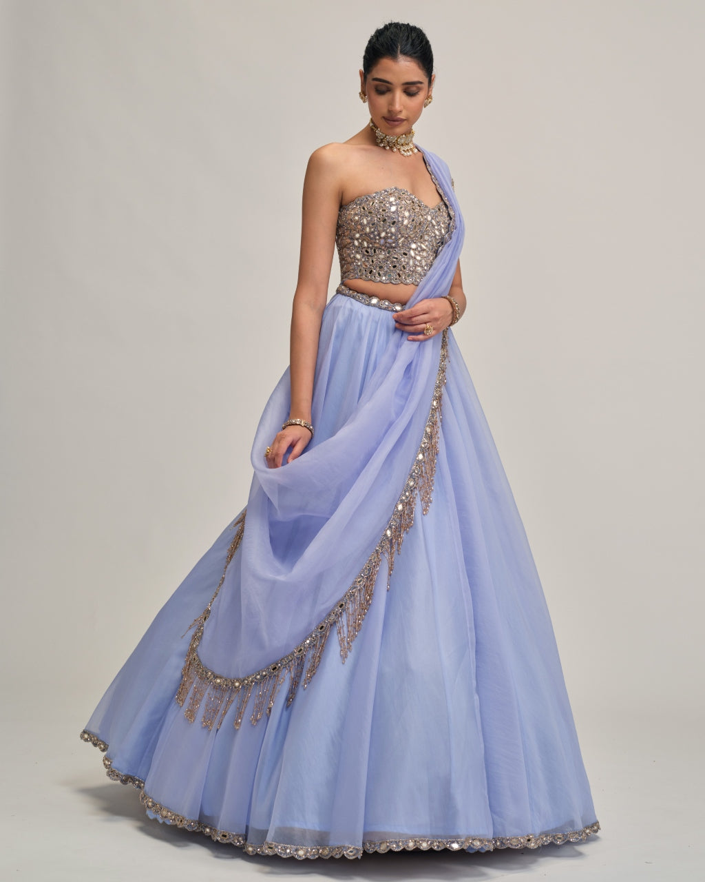 Dew Blue Organza Lehenga Set