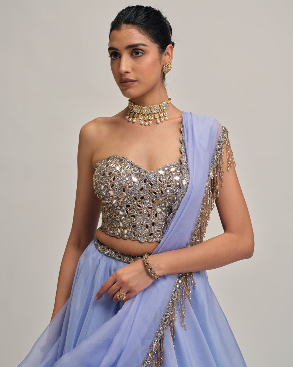 Dew Blue Organza Lehenga Set