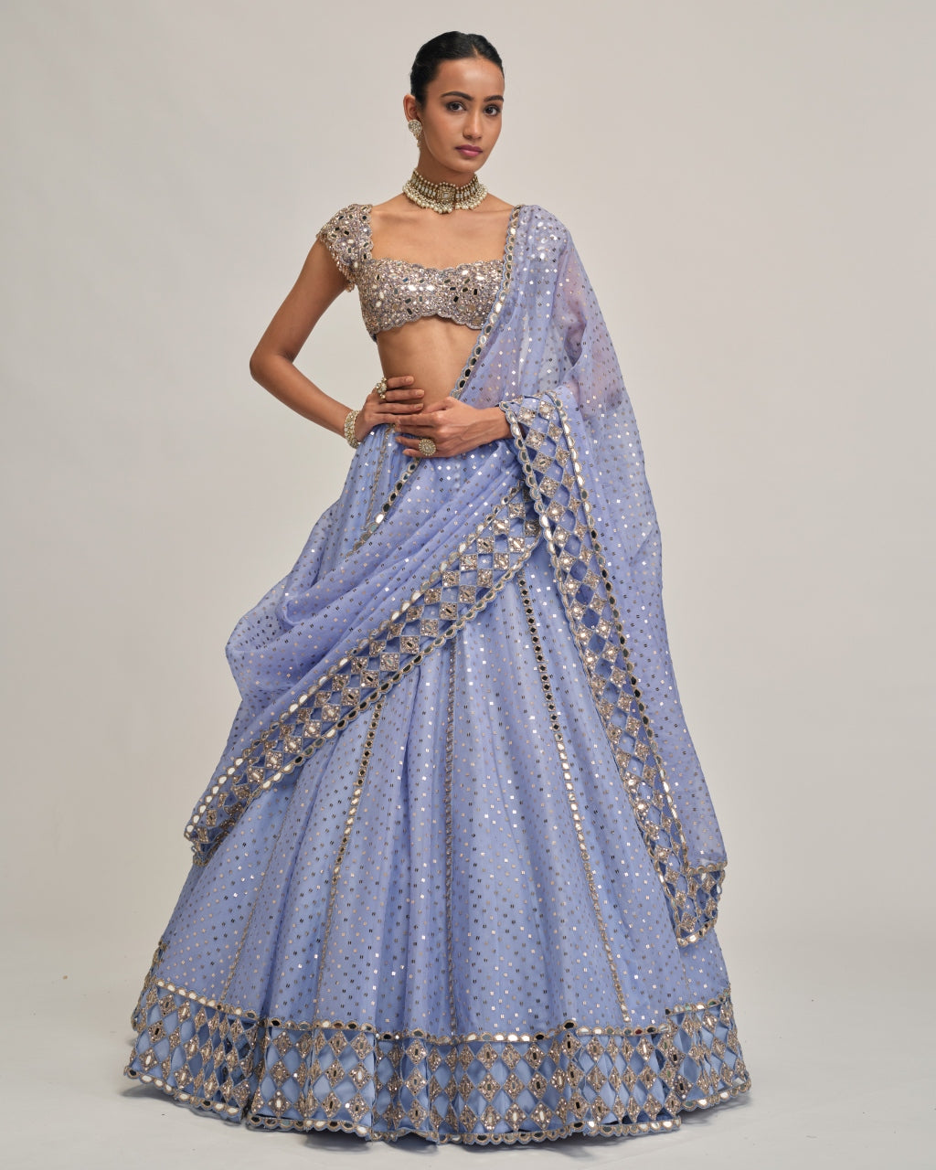 Dew Blue Sequins Embroidered Lehenga Set