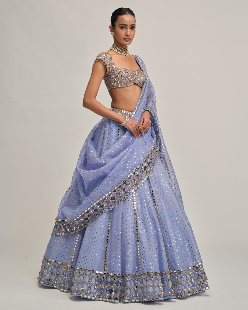 Dew Blue Sequins Embroidered Lehenga Set