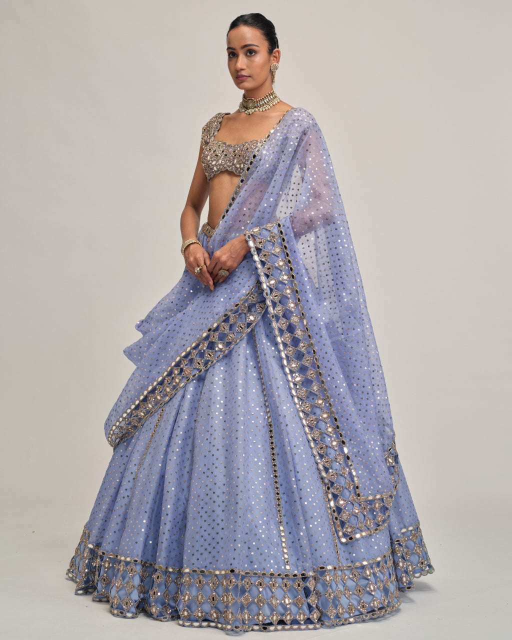 Dew Blue Sequins Embroidered Lehenga Set
