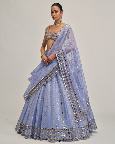 Dew Blue Sequins Embroidered Lehenga Set