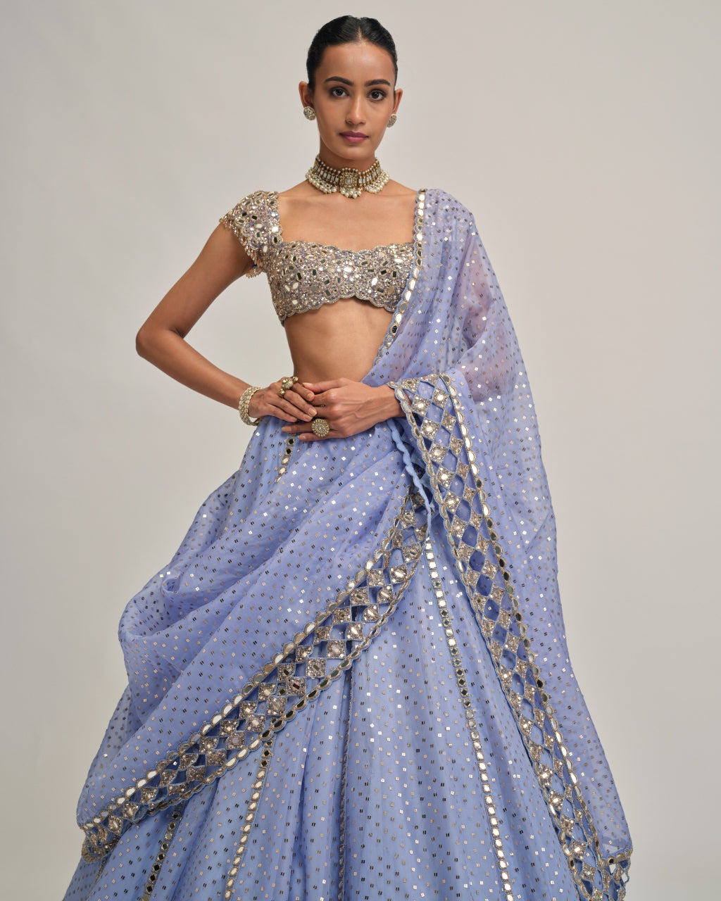 Dew Blue Sequins Embroidered Lehenga Set