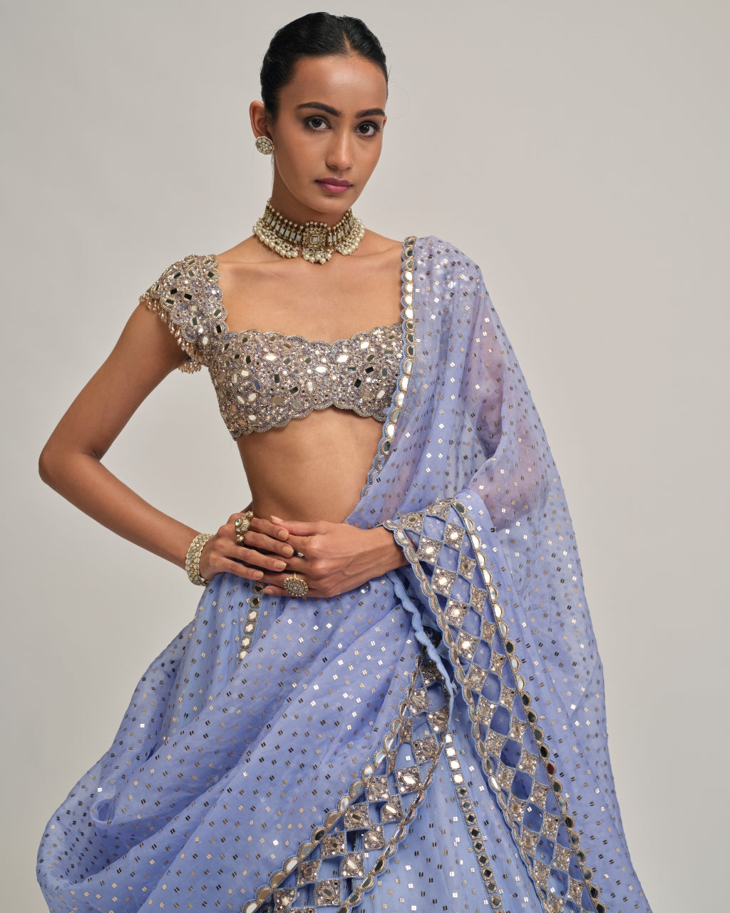 Dew Blue Sequins Embroidered Lehenga Set