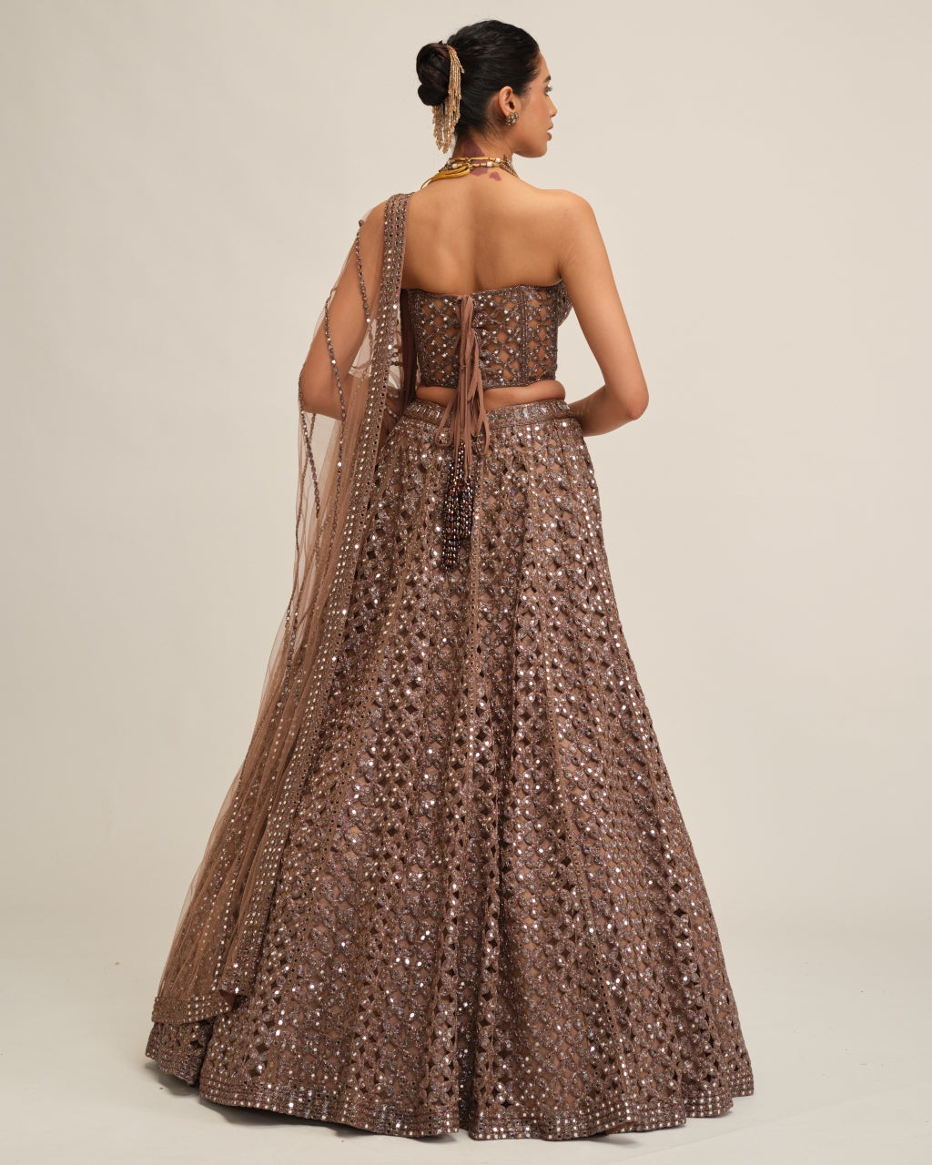 Deep Beige Flower Cutwork Lehenga Set