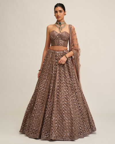 Deep Beige Flower Cutwork Lehenga Set