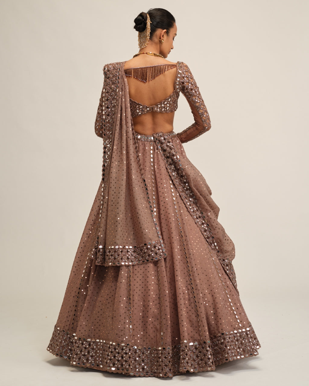Deep Beige Sequins Embroidered Lehenga Set