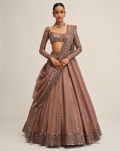 Deep Beige Sequins Embroidered Lehenga Set