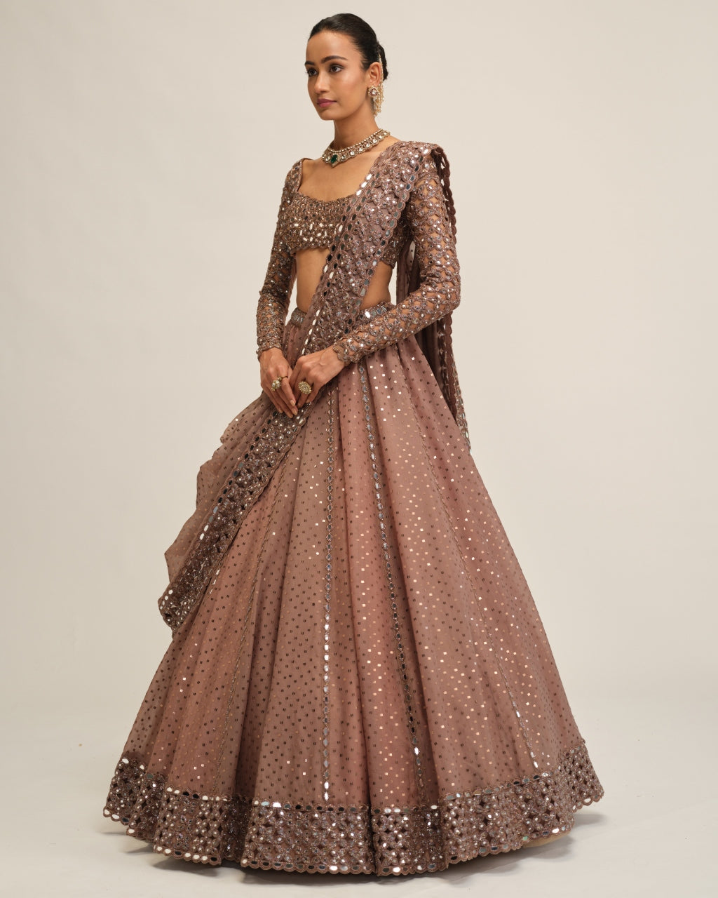 Deep Beige Sequins Embroidered Lehenga Set