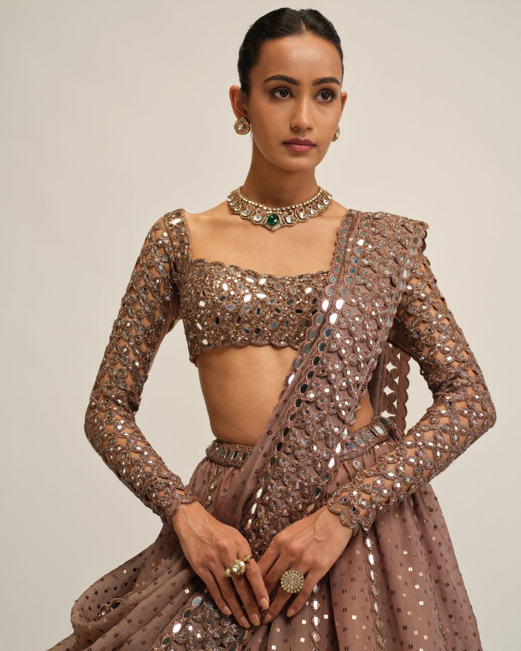 Deep Beige Sequins Embroidered Lehenga Set