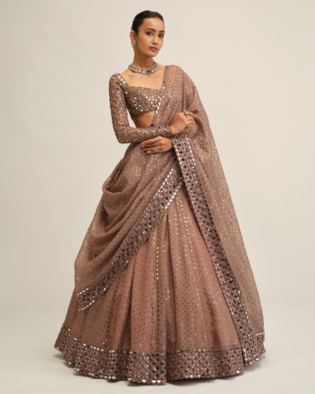 Deep Beige Sequins Embroidered Lehenga Set
