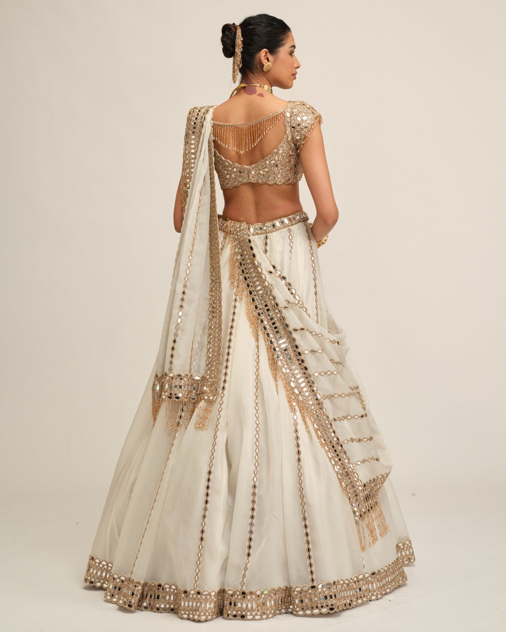 Off White Linear Lehenga Set