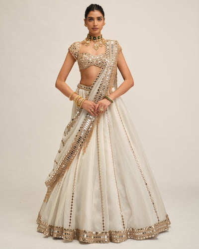 Off White Linear Lehenga Set