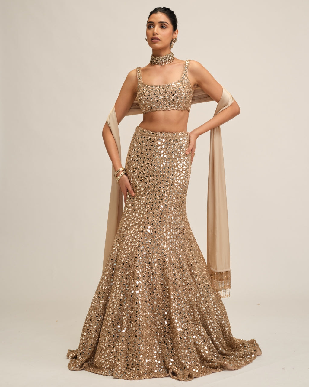 Light Beige Fishcut Lehenga Set