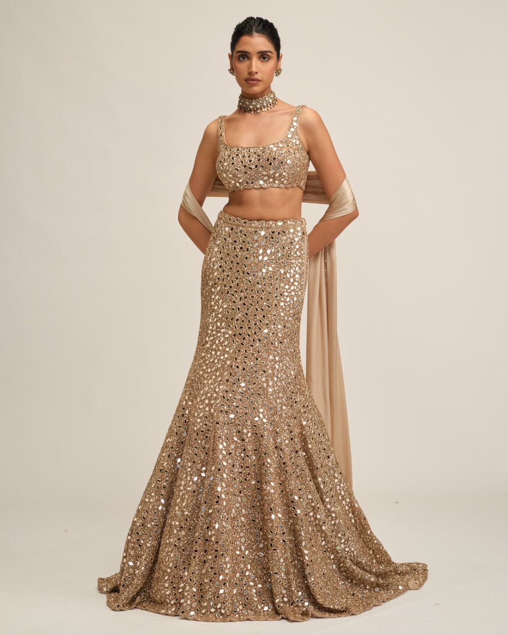 Light Beige Fishcut Lehenga Set