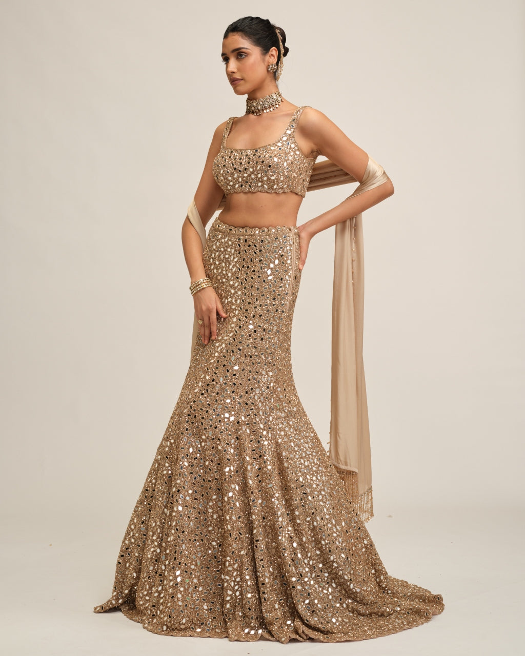 Light Beige Fishcut Lehenga Set