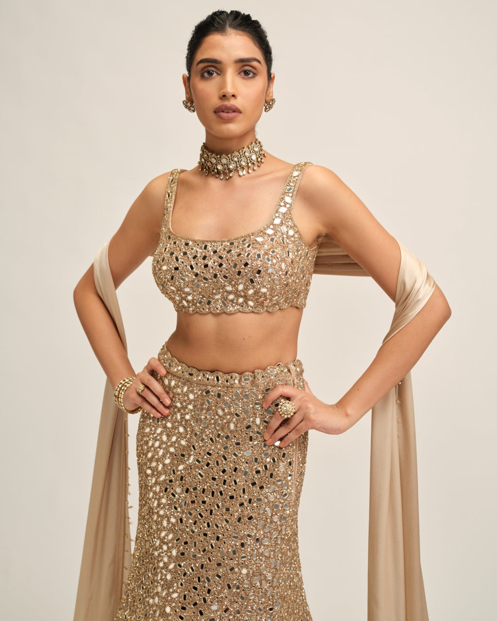 Light Beige Fishcut Lehenga Set