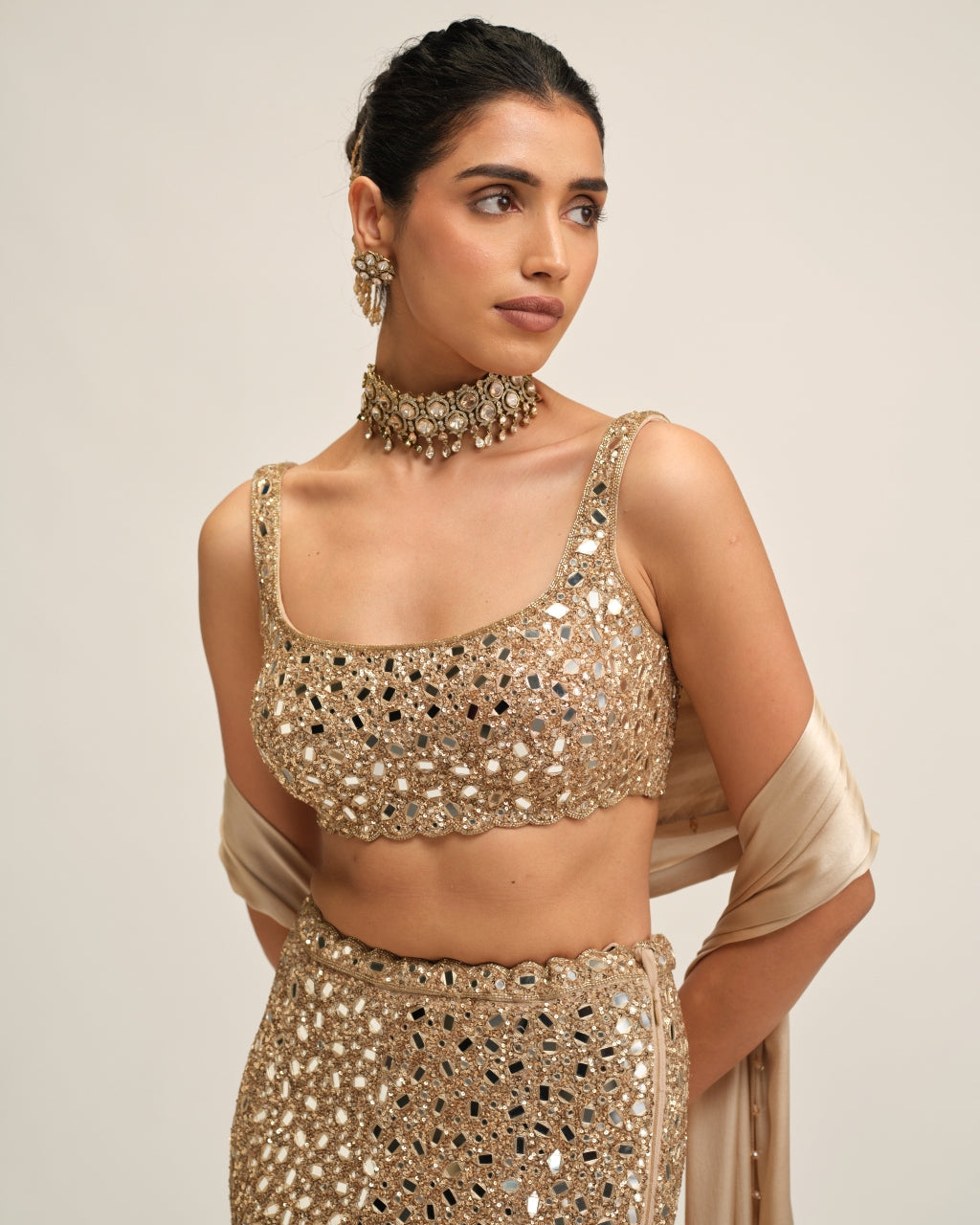 Light Beige Fishcut Lehenga Set
