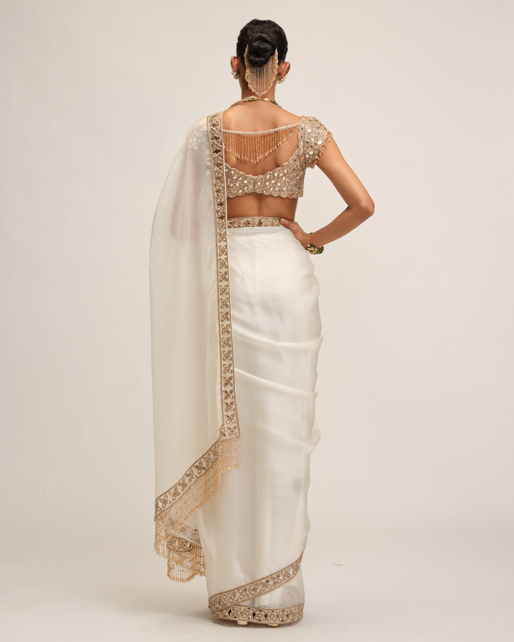 Off White Cutwork Border Sari Set