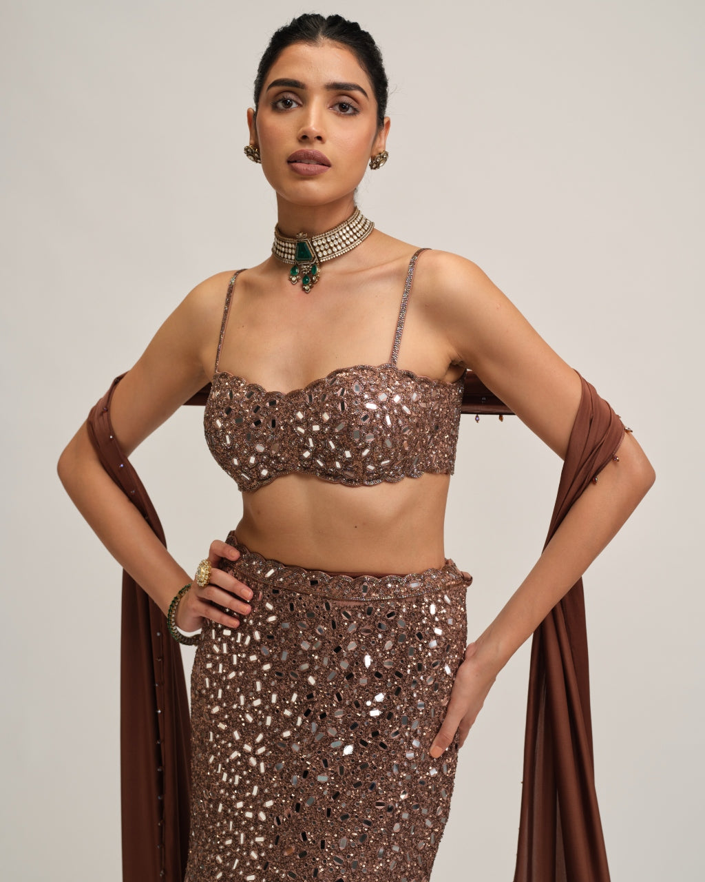 Deep Beige Fishcut Lehenga Set