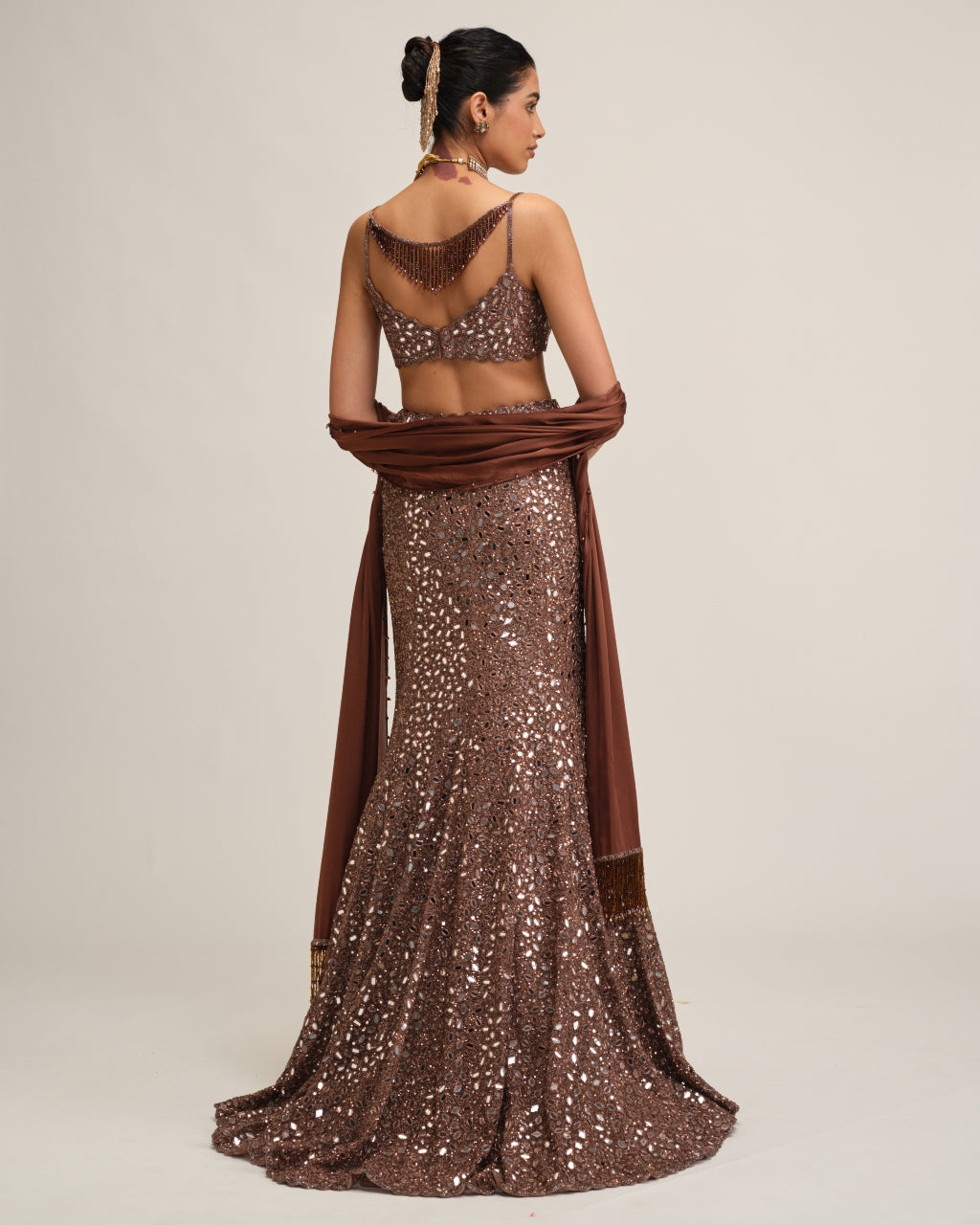 Deep Beige Fishcut Lehenga Set