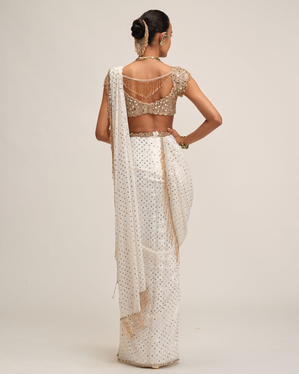 Off White Draped Sari Set