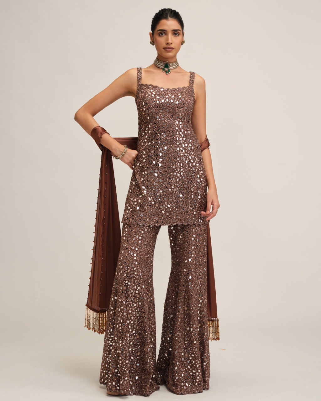 Deep Beige Kurta Sharara Set