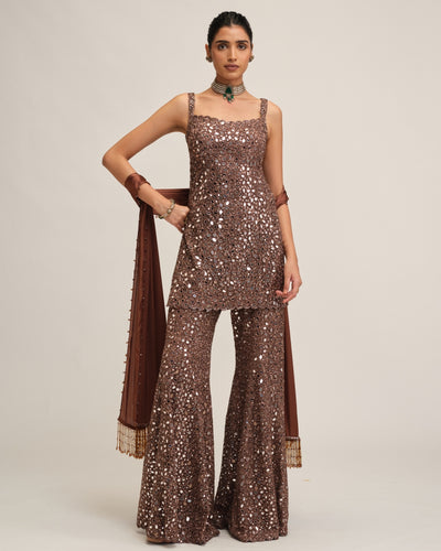 Deep Beige Kurta Sharara Set