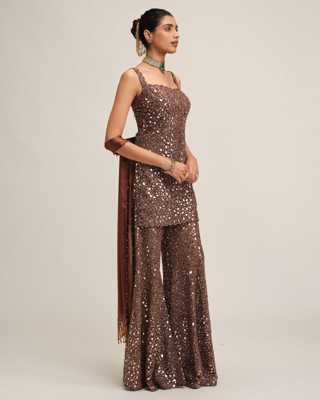 Deep Beige Kurta Sharara Set