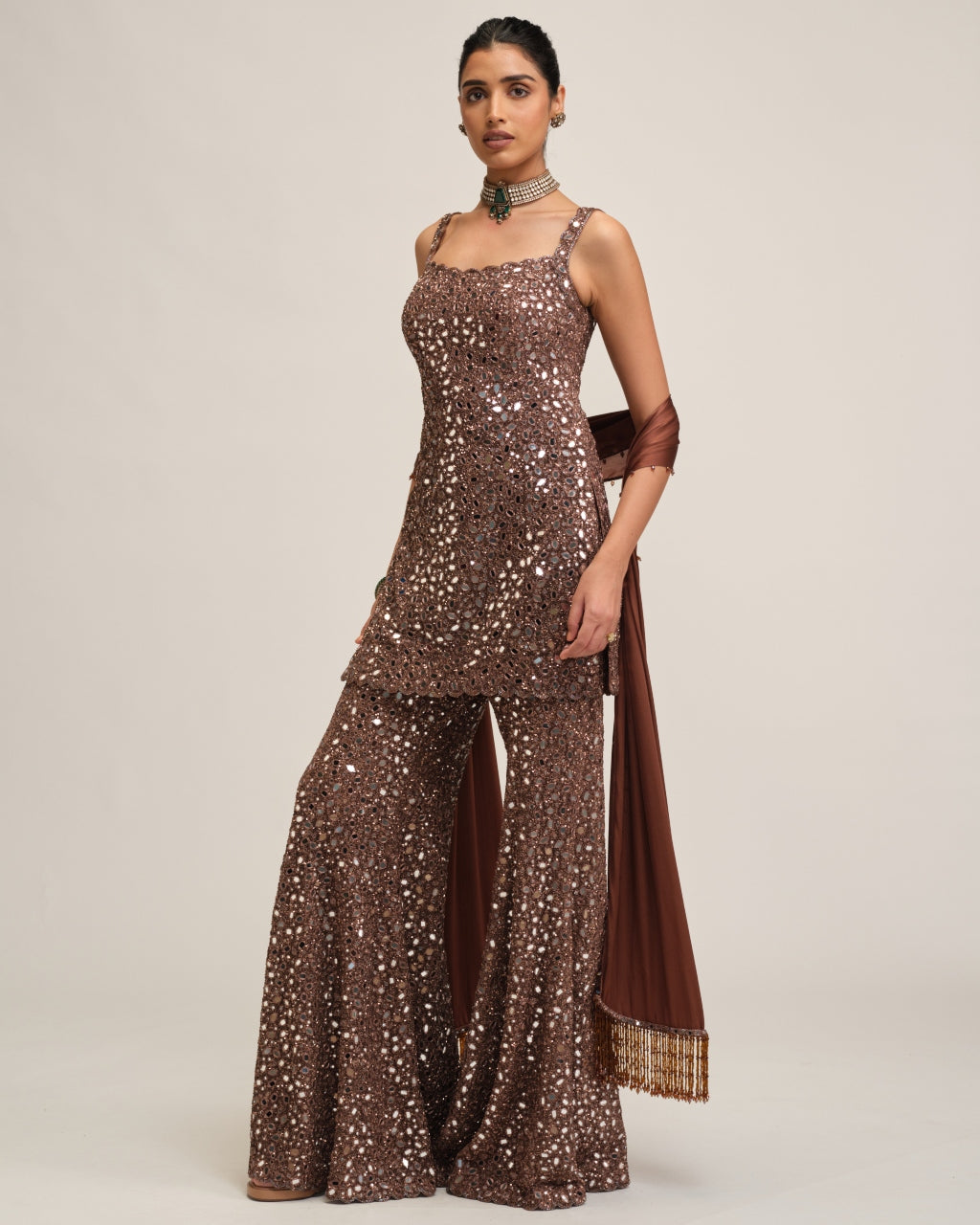 Deep Beige Kurta Sharara Set