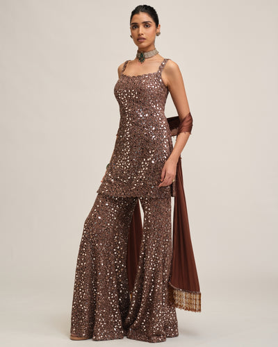 Deep Beige Kurta Sharara Set