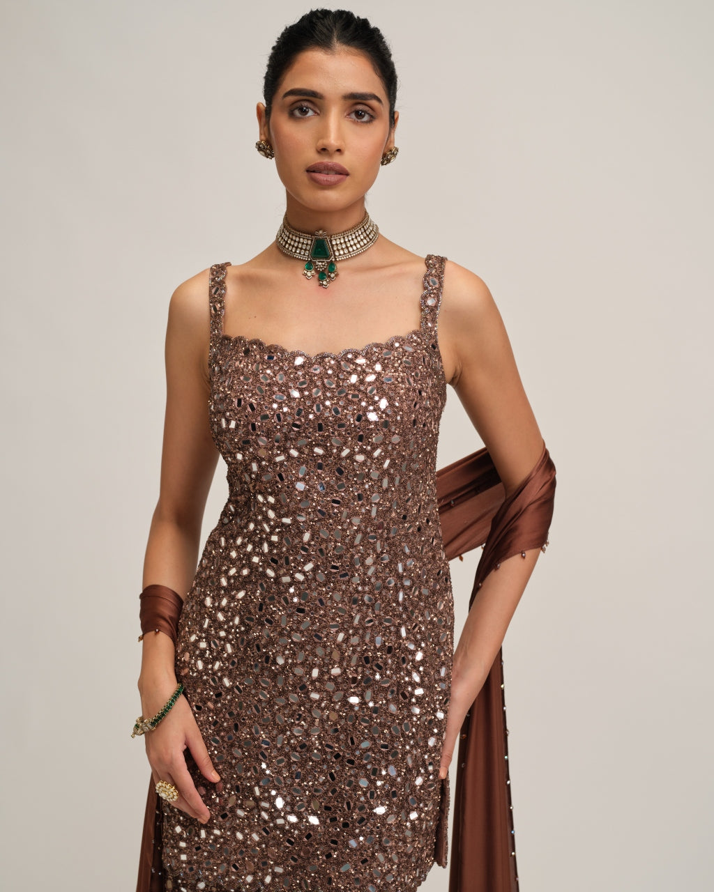 Deep Beige Kurta Sharara Set