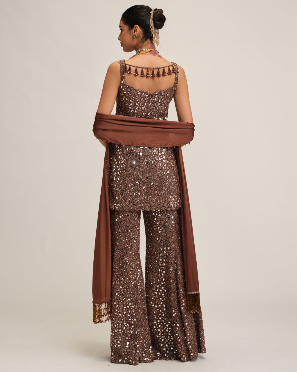 Deep Beige Kurta Sharara Set