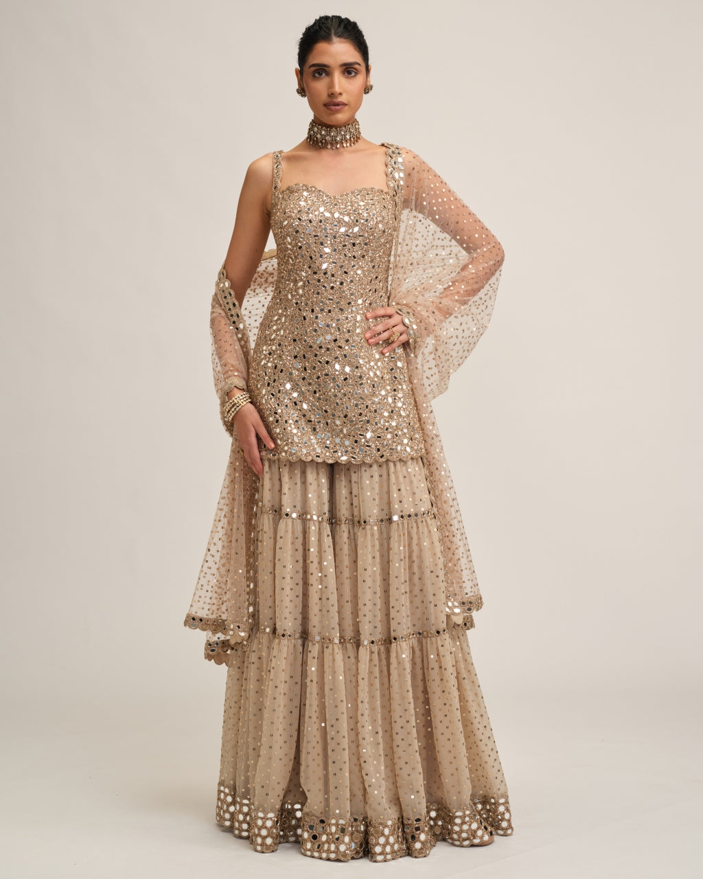 Light Beige Kurta Sharara Set