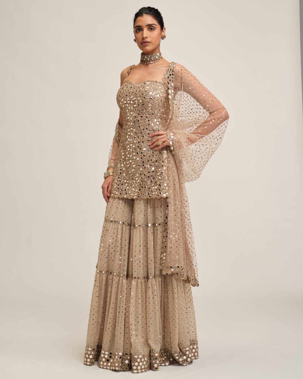 Light Beige Kurta Sharara Set