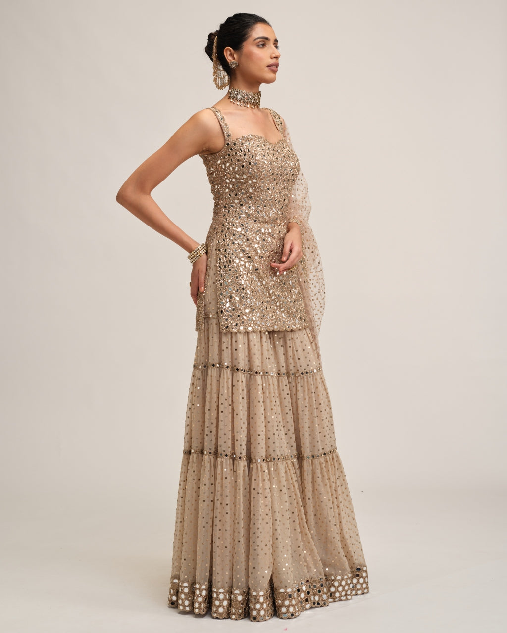 Light Beige Kurta Sharara Set