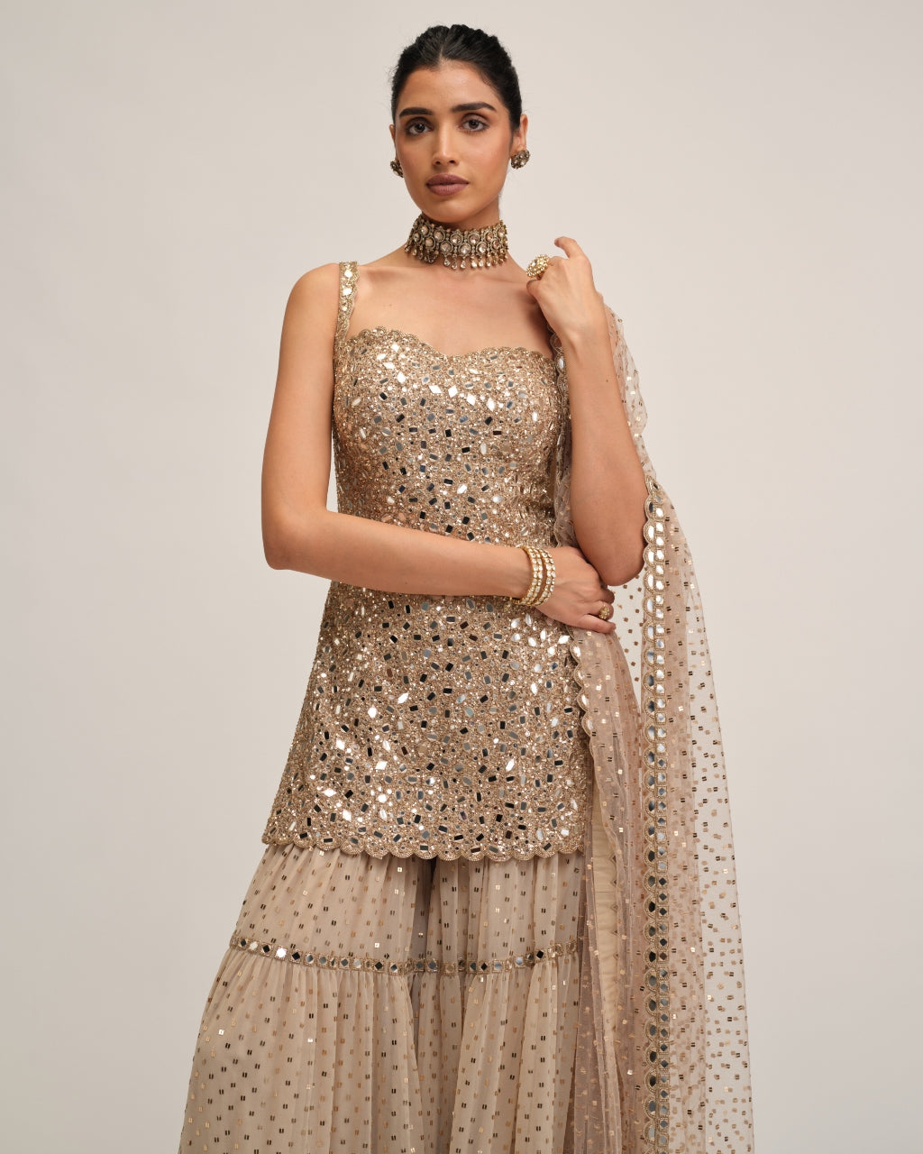 Light Beige Kurta Sharara Set