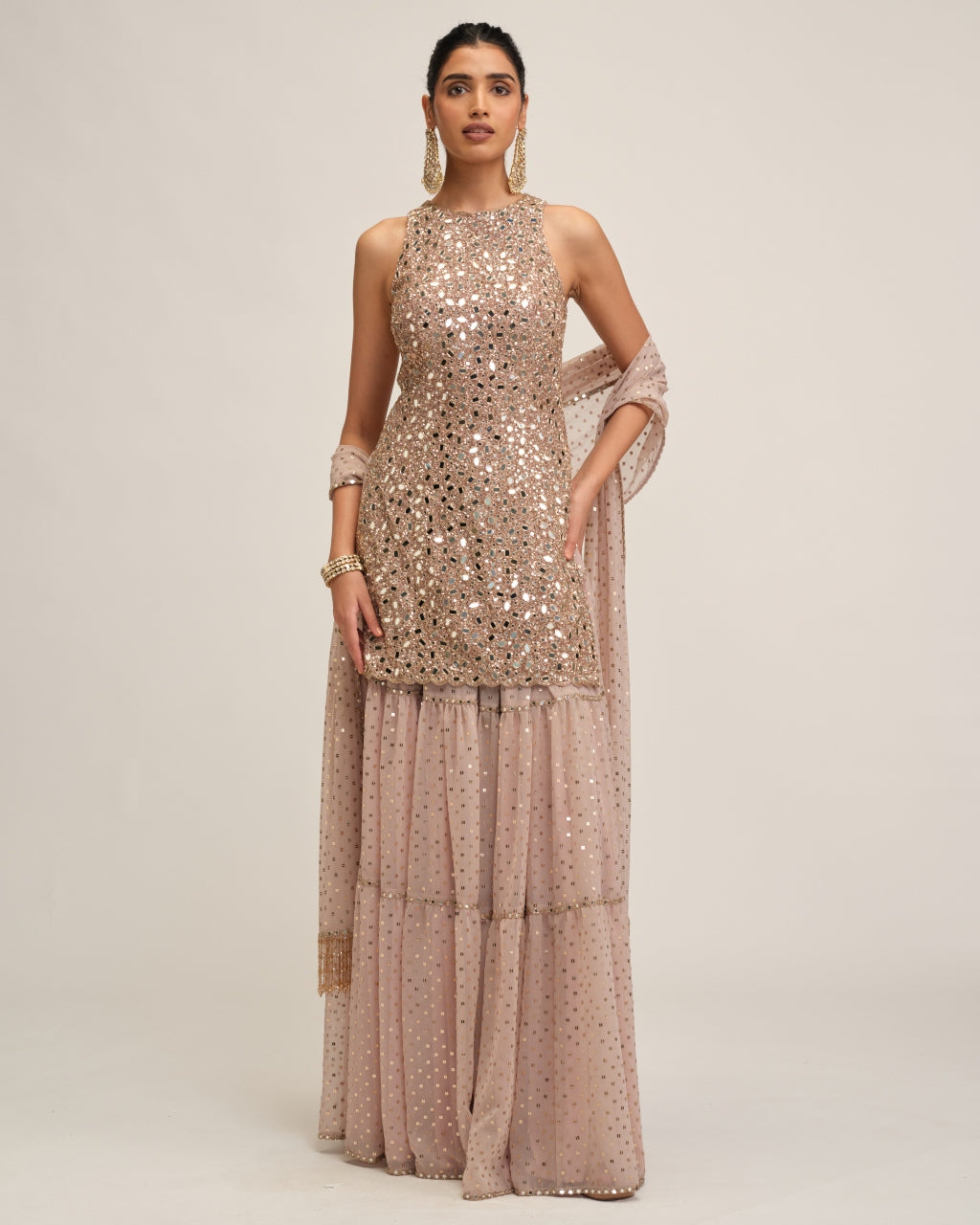 Ash Pink Kurta Sharara Set