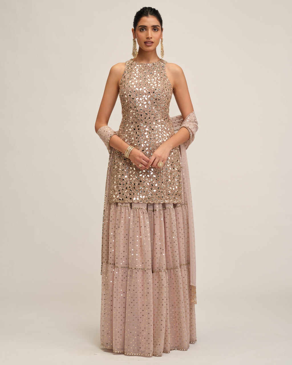 Ash Pink Kurta Sharara Set