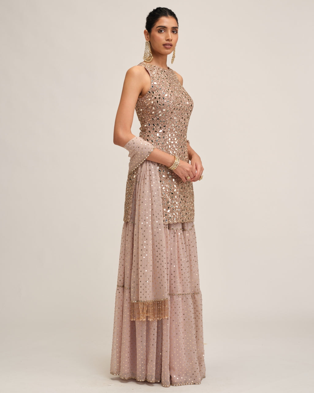 Ash Pink Kurta Sharara Set