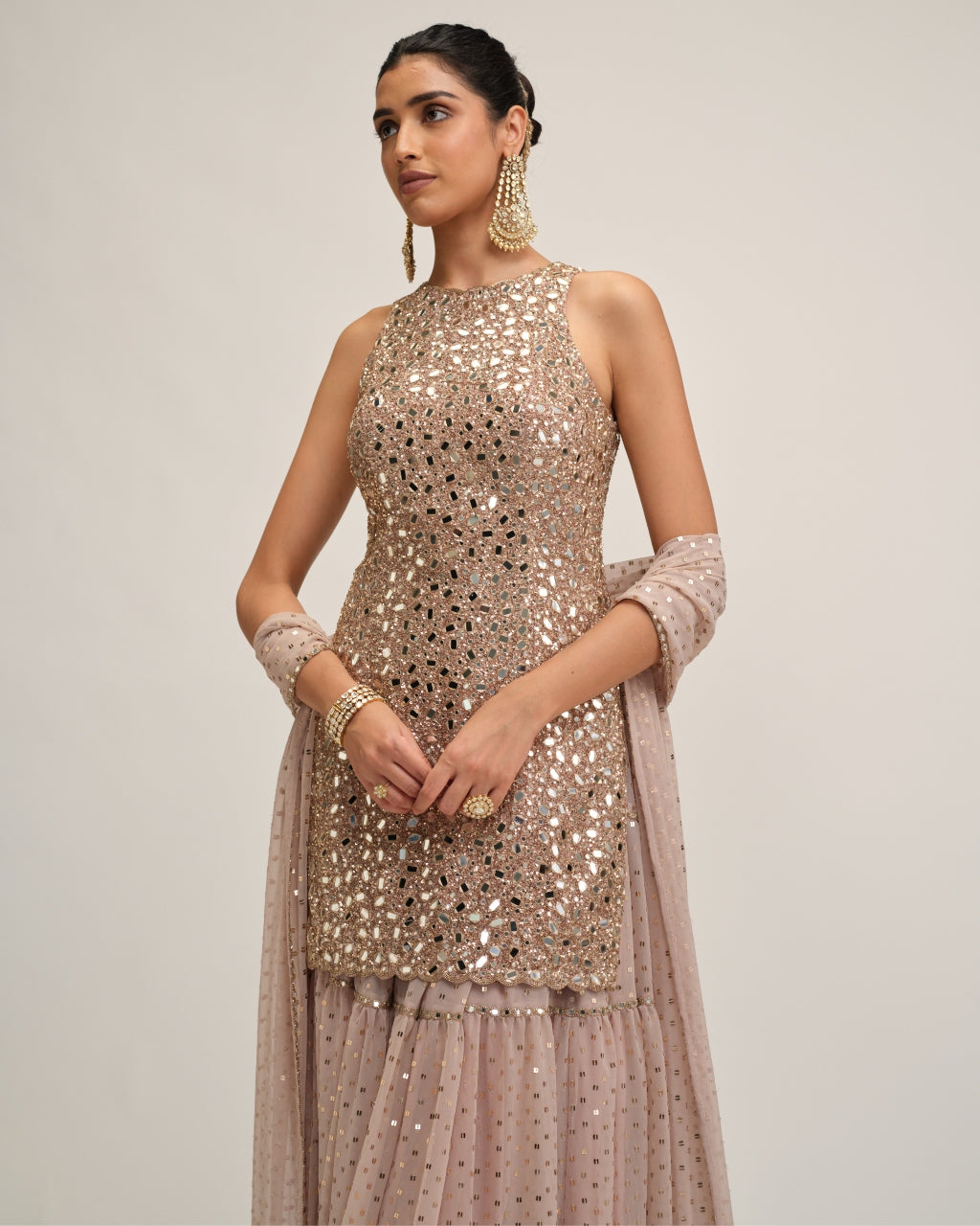 Ash Pink Kurta Sharara Set