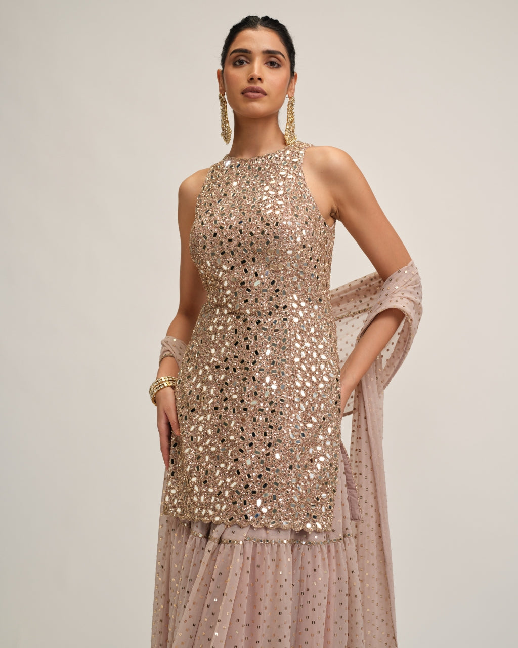Ash Pink Kurta Sharara Set