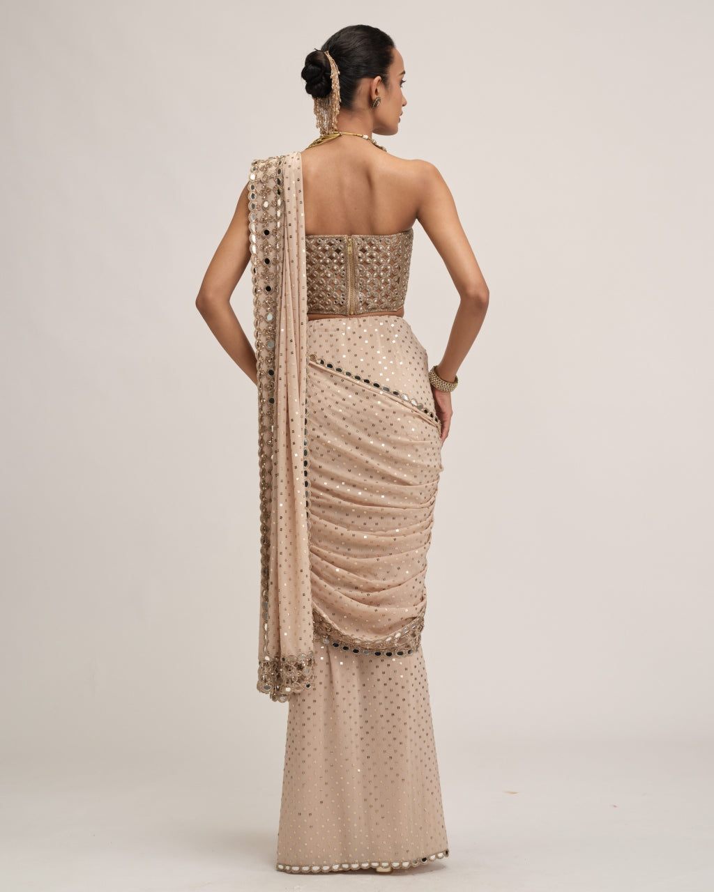 Light Beige Cutwork Border Sari Set