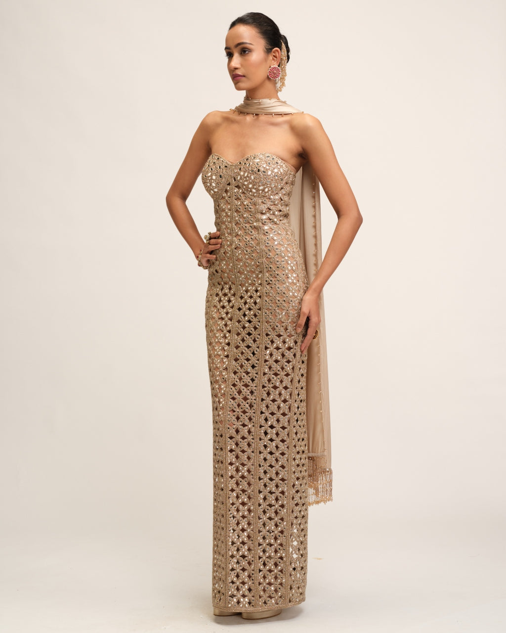Light Beige Cutwork Dress Set